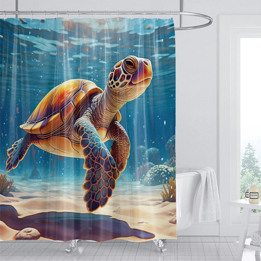 1PC Dolphin Shower Curtain Blue Ocean Biological Polyester Fabric Children's Ocean Theme Bathroom Decoration Shower Curtains