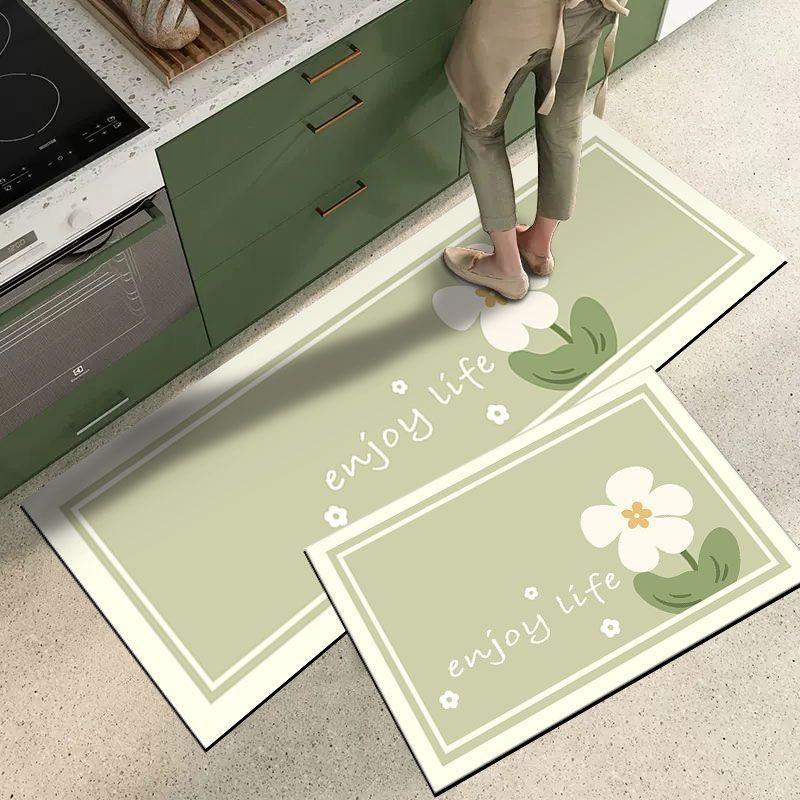 Rug For Kitchen Waterproof Floor Mat Non-Slip Pvc Leather Foot Mats Long Carpet Japanese Style Flower Home Decoration Rugs