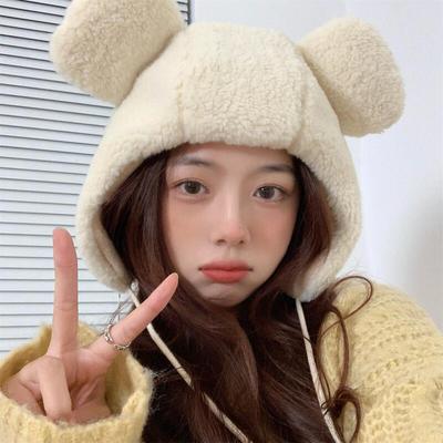Wool Bear Ear Hat Winter Fur Poggle Earmuffs