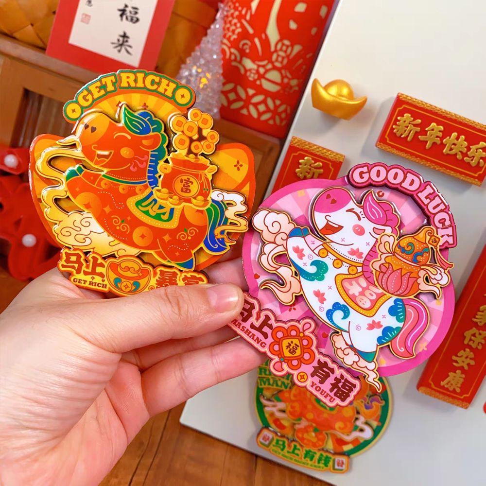 Holz Neujahr Magnetaufkleber Glückssegen Festliches Pferd Kühlschrankaufkleber Dekoration im chinesischen Stil