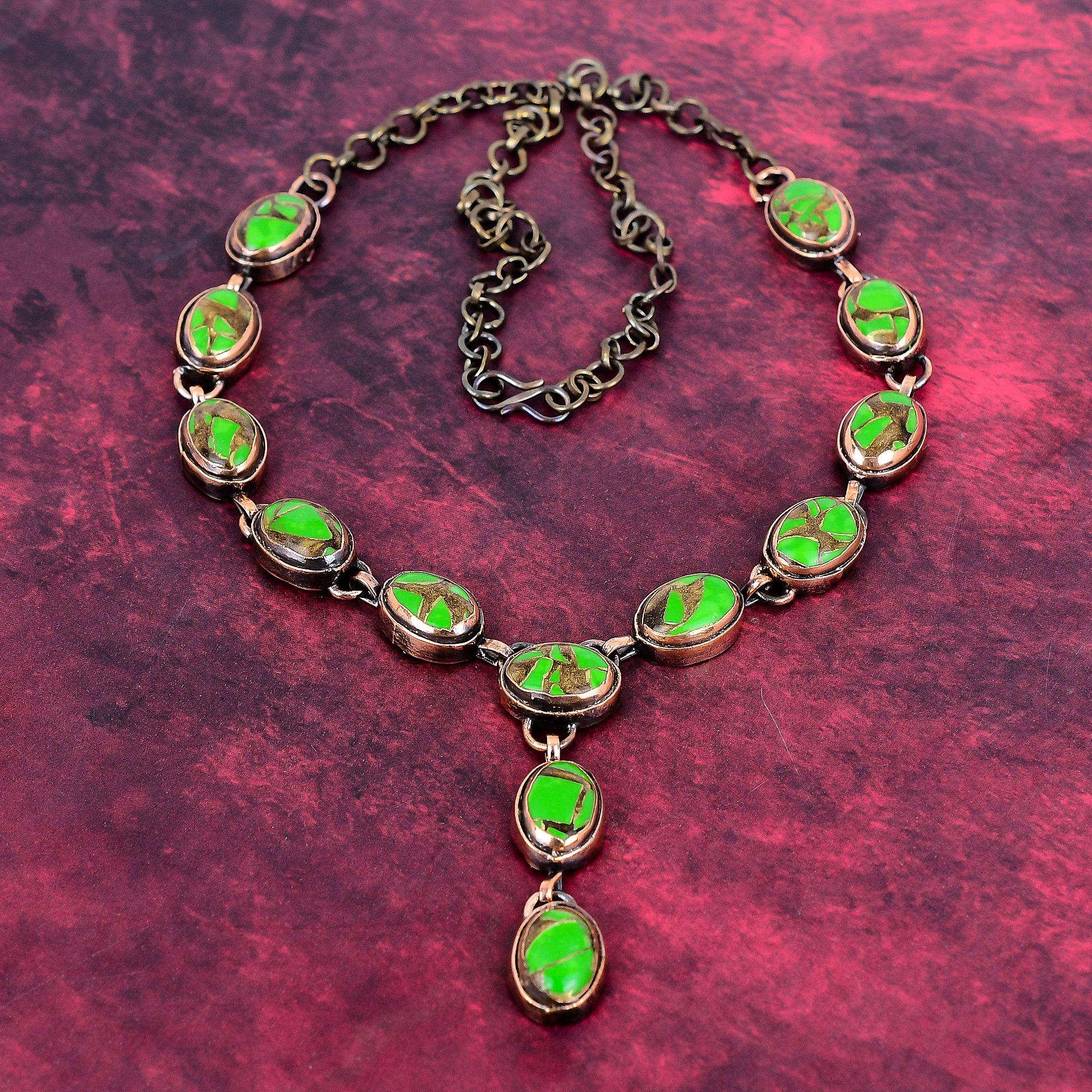 Copper Green Turquoise Necklace Electroformed Copper Jewelry Adjustable Necklace Adjustable