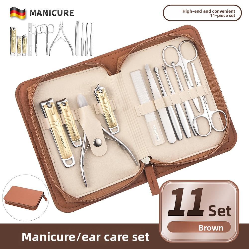 11PCS Premium Thickened Nail Clipper Set,Pu Leather Case Slant Cut Nipper,Multi-Purpose Home & Salon Manicure Pedicure Kit