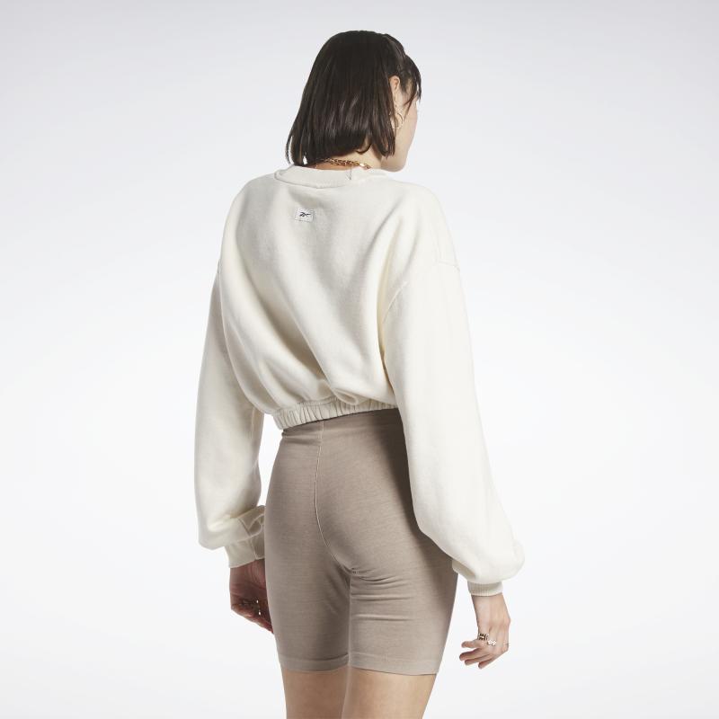 Reebok Solid Color V-Neck Sports Hoodie Women hoodies White HS4737