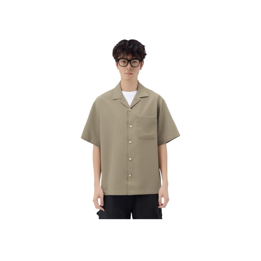 Zara Loose Fit Lapel Simple Comfortable Short Sleeve Shirt Men Shirts Khaki 3268310-505