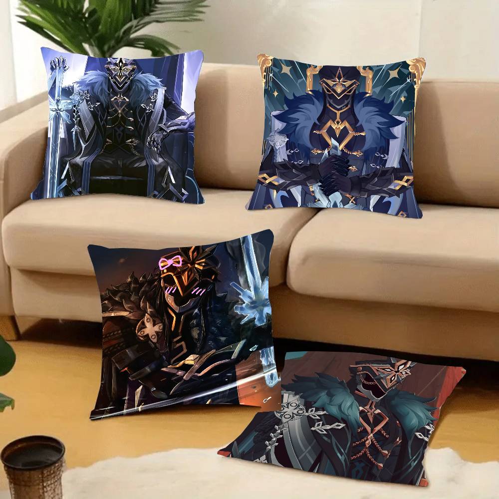 Genshin Impact Capitano Thrain Pillow Case Short Plush Double-sided Print Square Throw Pillow Covers Sofa Home Cushion Decor