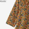 ZANZEA Women Casual V-Neck 3/4 Sleeve Loose Floral Print Blouse