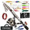 1.8-3m Carbon Fiber Fishing Rods and Reel Combo Super Hard Telescopic Fishing Pole Spinning Reel Kit Max Resistance