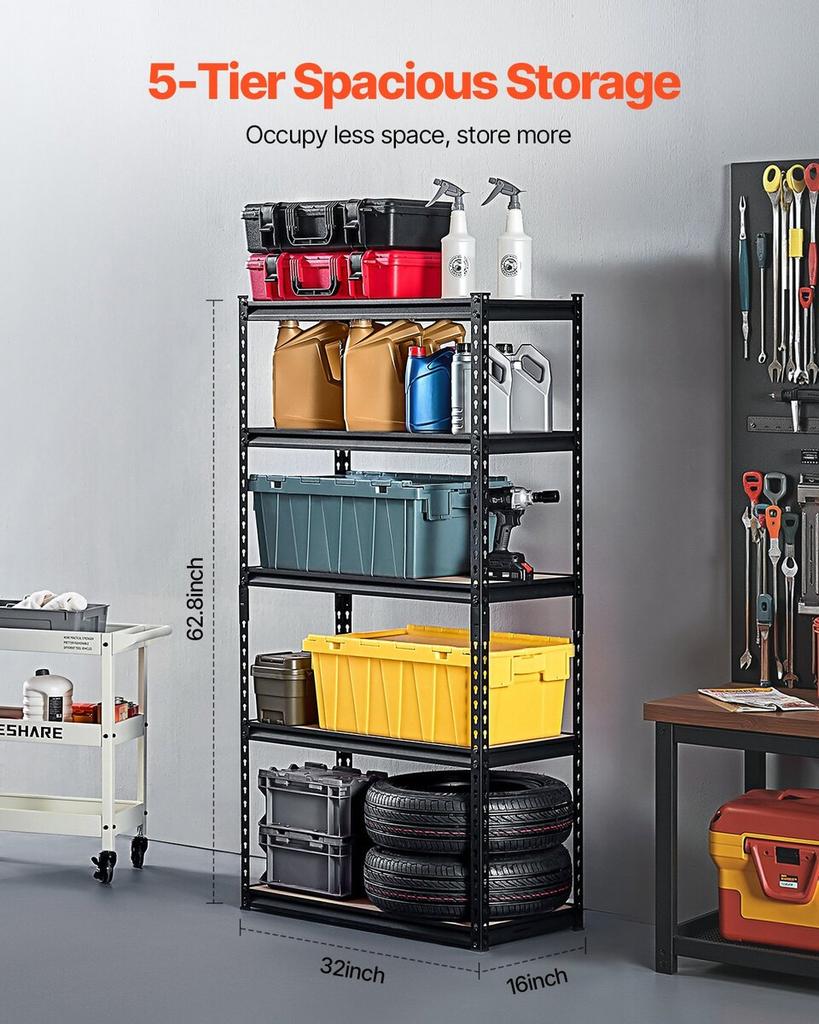 Storage Shelves 16" D X 32" W X 62.8" H 5-tier Garage Storage Shelving