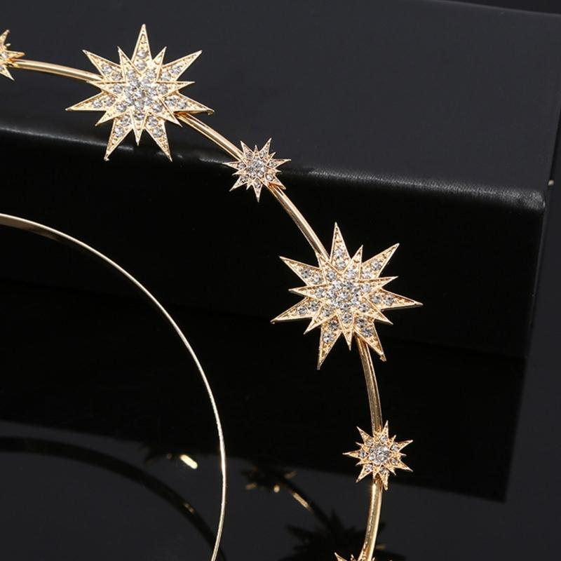 Double Layer Rhinestone Hair Hoop Alloy Headband with Hexagram Star Colorful Christmas Party Women Styling Headwear