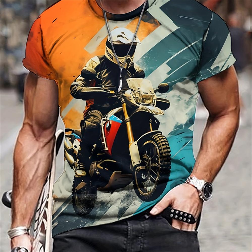 

Футболка для мужчин Футболки с принтом мотоцикла 3D Летние футболки больших размеров Мужские топы с коротким рукавом Мужская одежда Уличная одежда 6XL