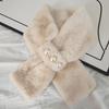 Elegant Solid Color Plush Cross Scarf Imitation Pearl Winter Warmer Neck Scarf Comfortable Neck Warmer Evening