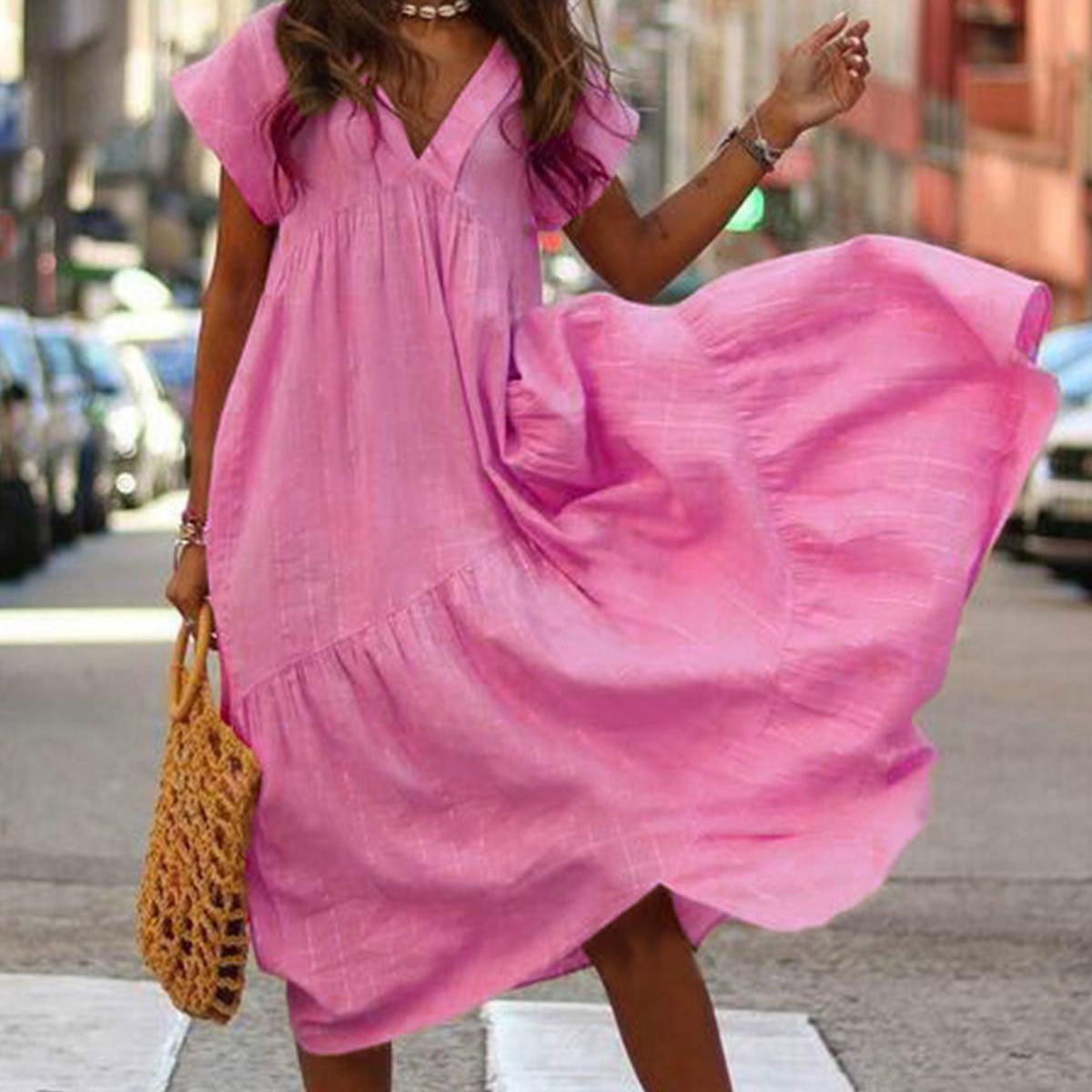 

Новое женское платье с завязками нестандартной формы, свободное однотонное платье с v-образным вырезом 5XL розы красного