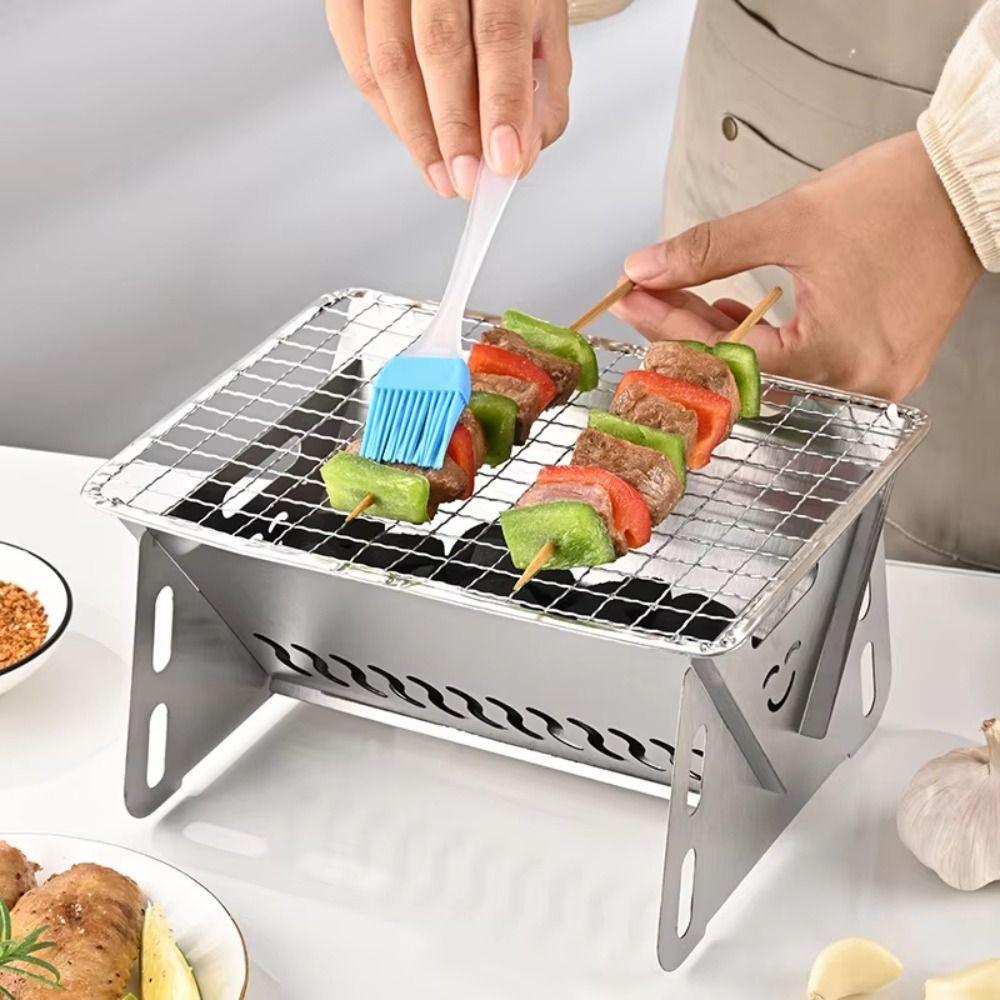 Stainless Steel BBQ Grill Rack Portable Grill Burn-er Stand Compact Folding Barbecue Grill  Picnic