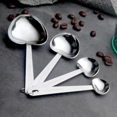 2sets 4pcs/set Kitchen Seasoning Spoon Stainless Steel Heart Measuring Spoon Baking Tool