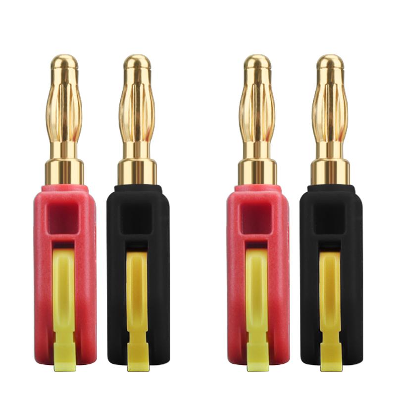 HHDZI 4mm Solderless Banana Plug Quick Push Type Audio Speaker Terminal High Temp Flame Retardant Nylon Shell Gold Plated PinGood Product