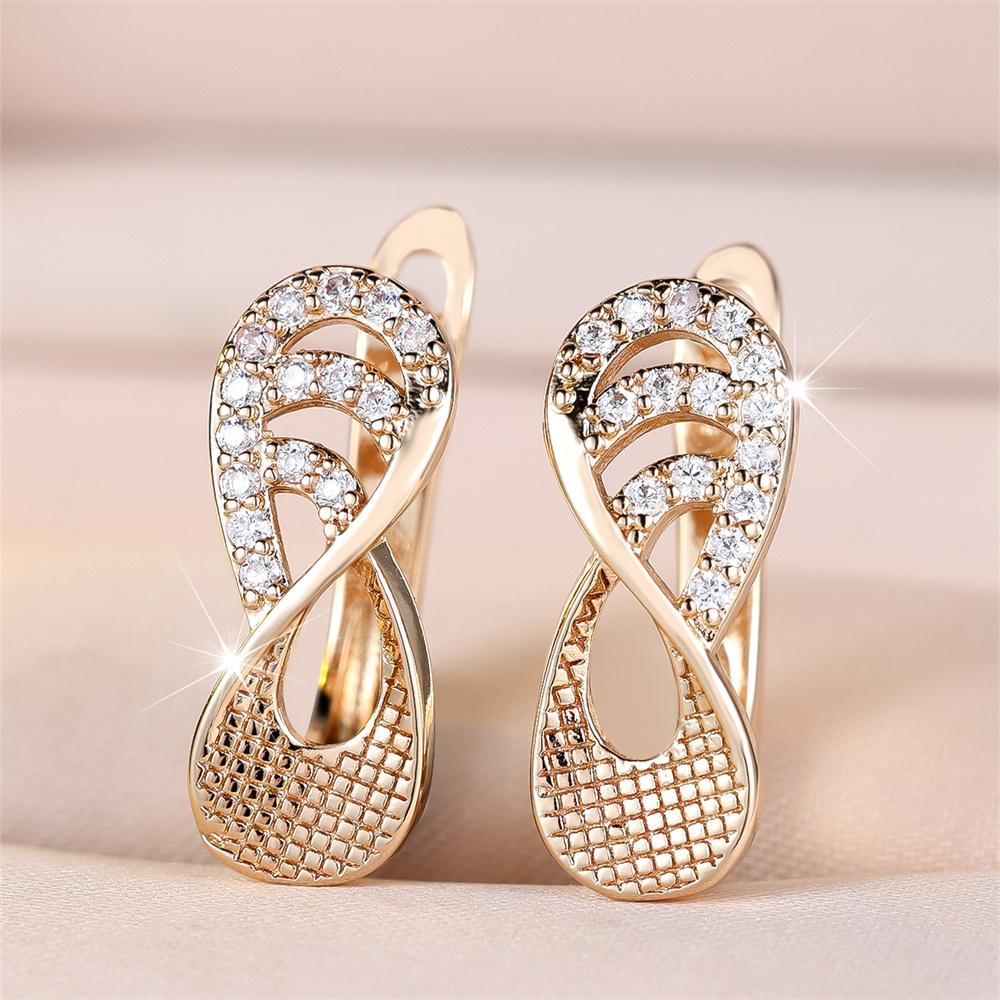 Geometric Hollow White Zircon Infinity Hoop Earrings For Women Vintage  Gold Color Ear Buckle Wedding Jewelry Bridal Gift
