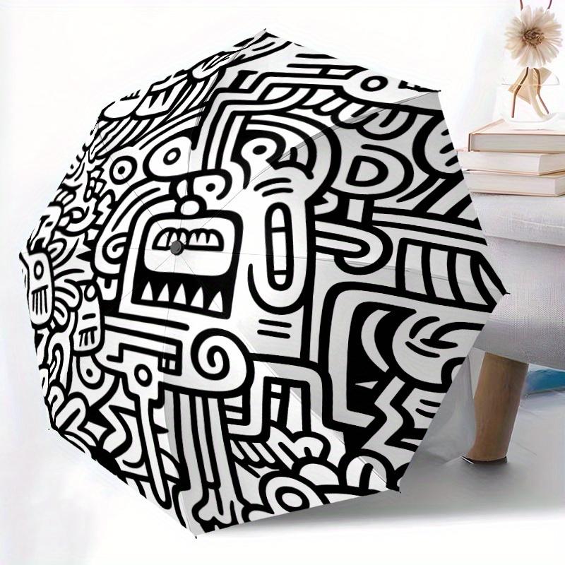 1pc Doodle Art Automatic Open/Close Umbrella with One Touch Button,, Windproof Design   Lightweight Portable Umbrella for Women & Men6101