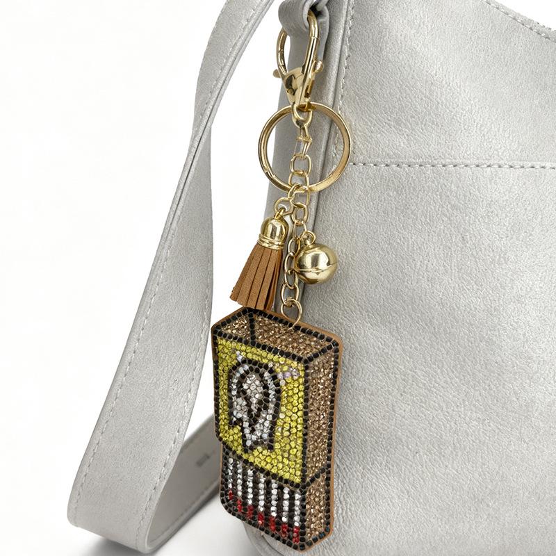 Elegant Rhinestone Matchbox Keychain with Tassel – Chic European and American Style Pendant for Bags