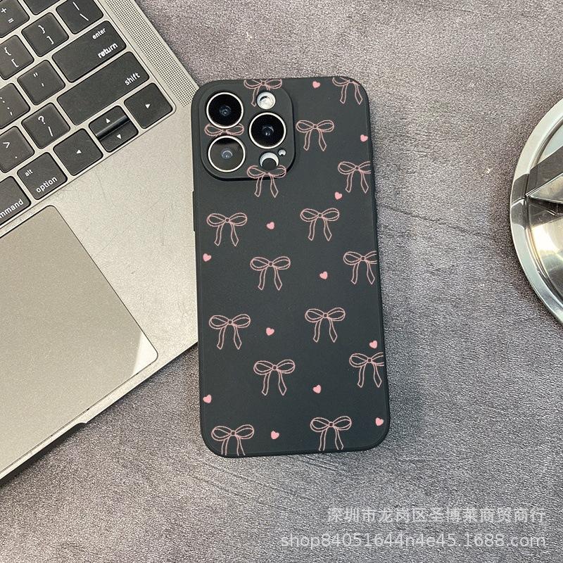 Love Bow Is Suitable for iPhone15 Mobile Phone Case 14PROMAX All-inclusive 13 Anti-drop 16/15 Protective Case 17.