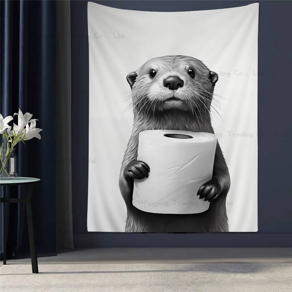 

Black And White Cute Animal And Toilet Hanging Bohemian Tapestry Indian Buddha Witchcraft Bohemian Hippie Cheap Hippie Hanging 74x94cm(29x37in)