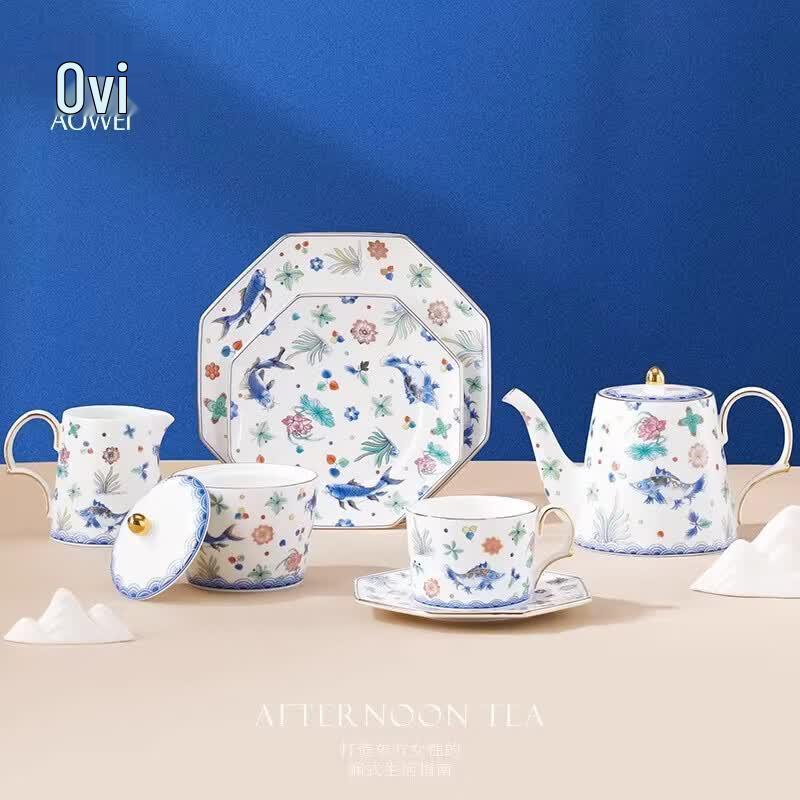 Aowei Jingdezhen Ceramic Coffee & Tea Tableware Set
