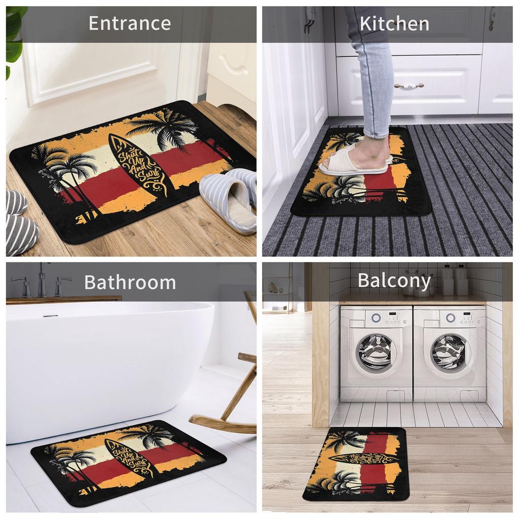 Surfplank Palmboom Deurmat Zwart Bruin Rood Geel Geprint Polyester Machinewasbaar Alleen Koud Water 80x50cm