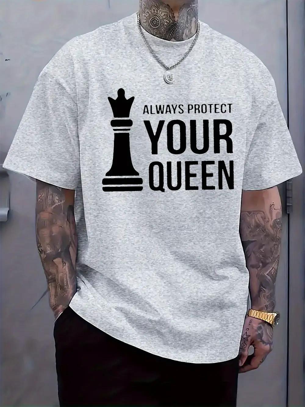 White Always Protect Your Queen Chess King Graphic T-shirt - Casual Crew Neck S