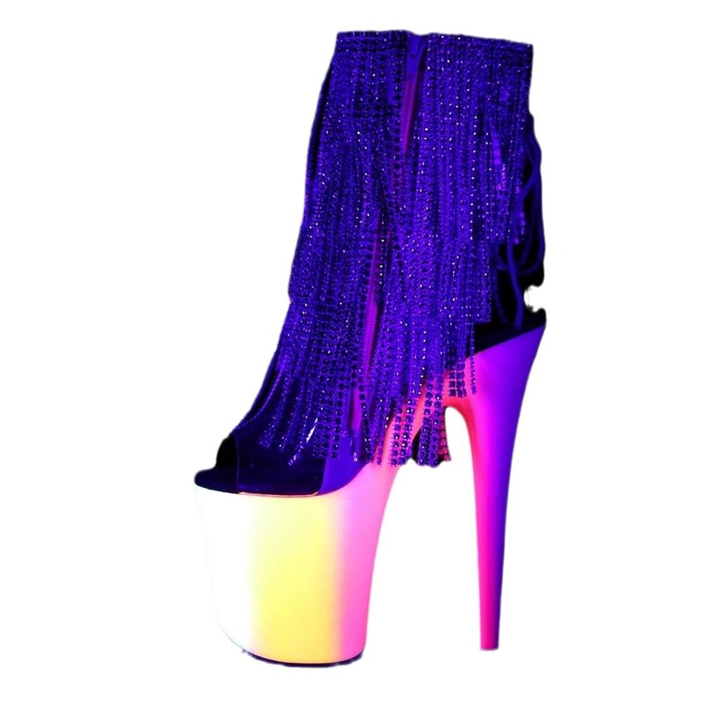 20Cm multicolored fringed high-heeled low boots, high-heeled short boots