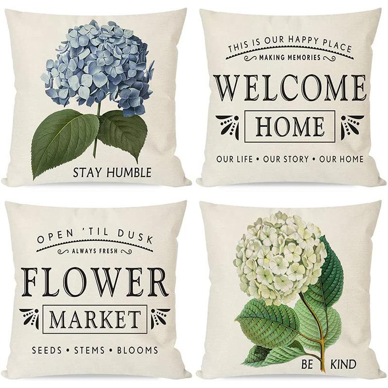 Plant and Flower Hydrangea Printed Linen Pillowcase Home Sofa Living Room Bedroom Pillowcase