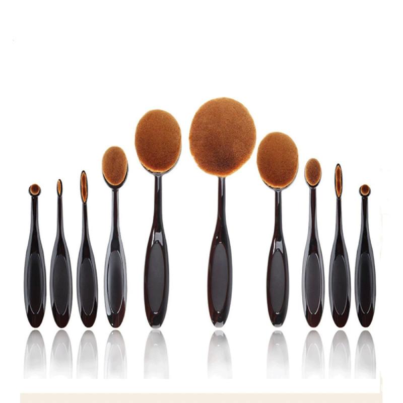 Classic Makeup Brush Set 10 Pieces With Synthetic Fibers For Flawless Foundation Application