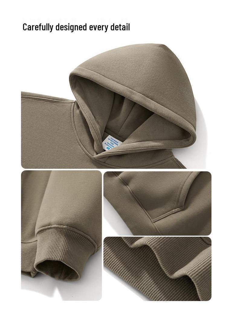 Men's Heavyweight American Trend Hoodie - Solid Color Casual plus Velvet