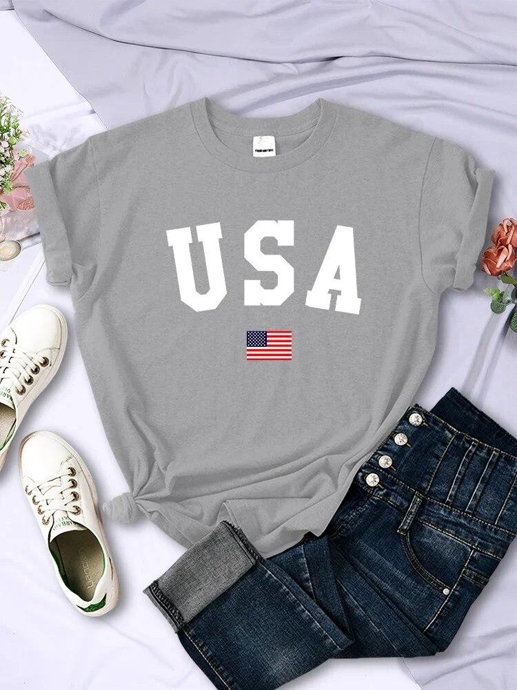 USA National Flag City Street Printed Unisex T-shirts Fashion Breathable Short Sleeve Summer Hip Hop O-Neck Tees Hip Hop Tshirts
