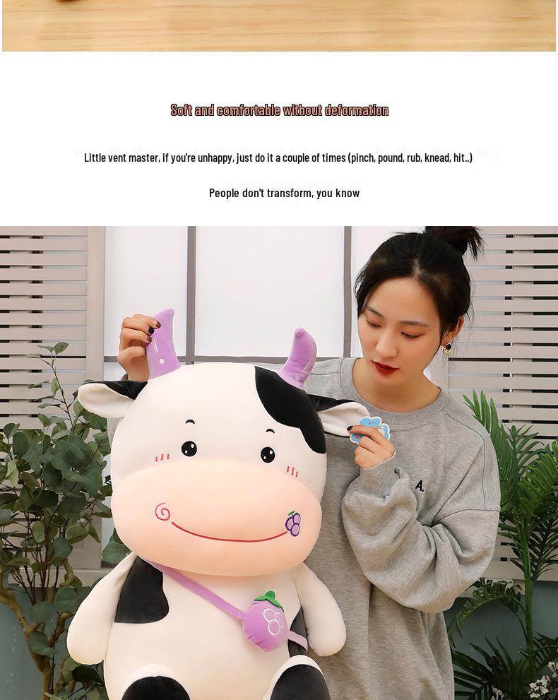 Fruit Cow Plush Backpack Toy Pillow - Stuffed Animal Ragdoll Gift for Girls' Birthdays