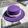 White Pearl Flat Top Woolen Top Hat Female Autumn and Winter British Retro Socialite Elegant French Wide Brim