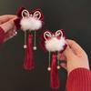 Cloth Red Velvet Bow Hairpin Plush Chinese New Year Headwear All-match Ancient Style Hairpin  Baby