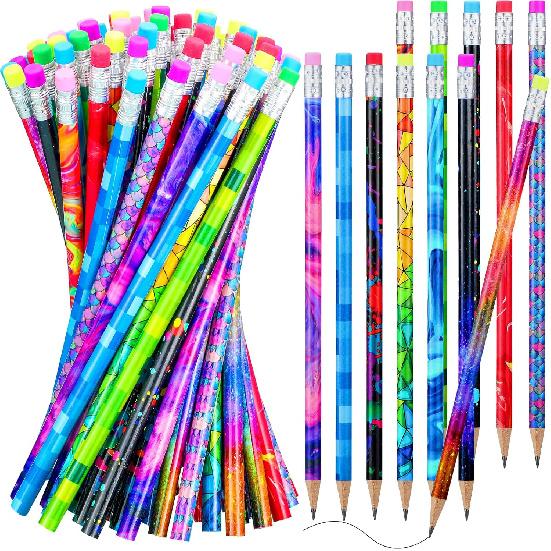 Chinco Wooden Pencil with Eraser for Kids Colorful Pencils Bulk Writing Fun Assorted Novelty Kids Fun School Supplies for Classroom Gifts Teacher
