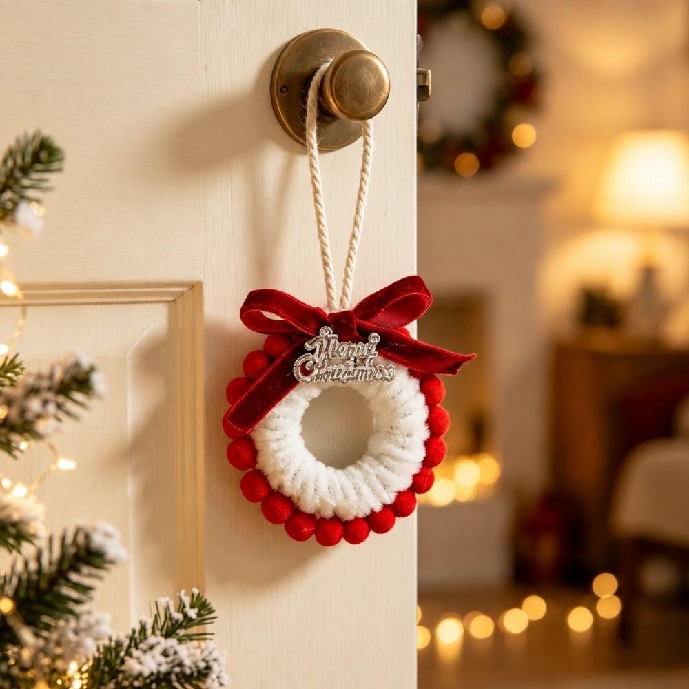 Plush Christmas Wreath Pendant with Bell Christmas Wreath Ornament Mini Christmas Wreath Party