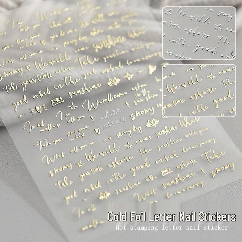 

Tomoni Silver English Letter Nail Stickers - Self-Adhesive Hot Stamping Decals