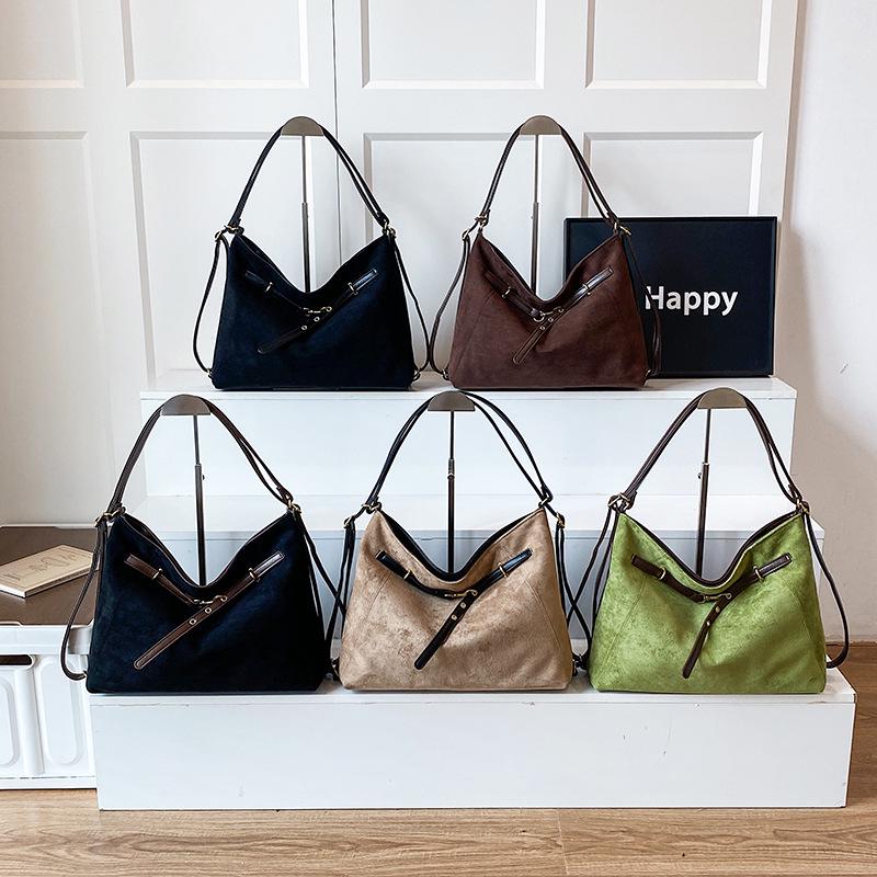 Retro Dark Suede Multi-way Crossbody Tote Bag - Large Capacity