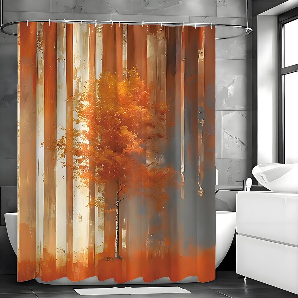 Orange Tree Printed Shower Curtain, Waterproof Shower Curtain with Hooks, Bathroom Decorative Accessories Shower Curtain, Waterp