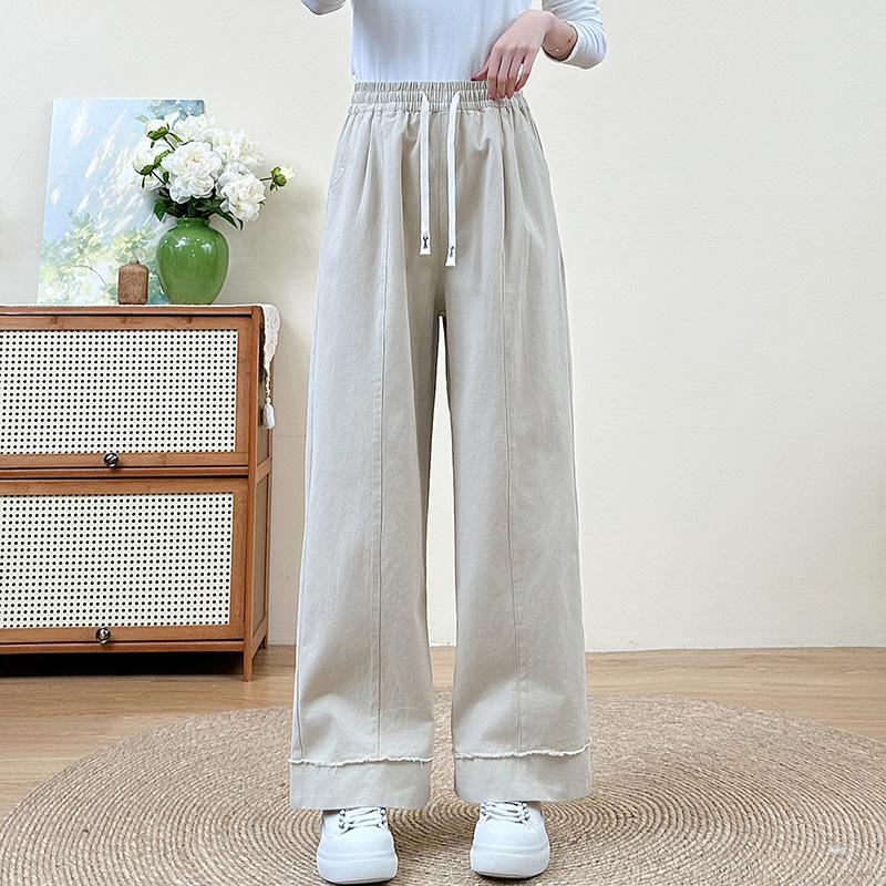 Summer 2026 Women s High-Waisted Wide-Leg Cotton Pants 2XL бежевый