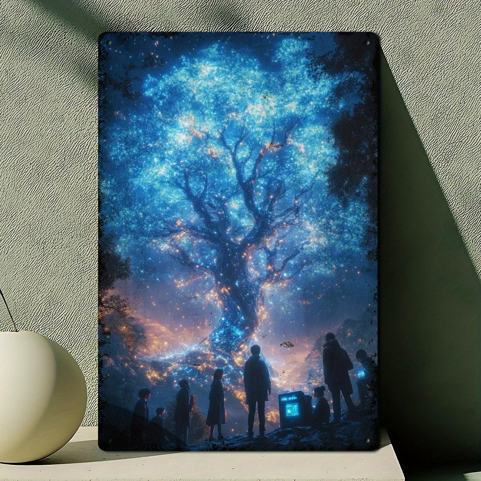 D Flat D Flatpcs Futuristic Holographic Tree with Tech Crew Metal Sign X Inch RetroFuturistic Cyberpunk Wall Art Post 20x30cm（7.8x11.8inch）