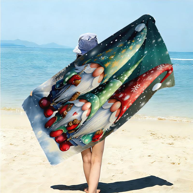1Pc Christmas Gnome Celebration Beach Towel Microfiber Beach Towel Thin Absorbent For Beach Swimming Yoga Bath Sports