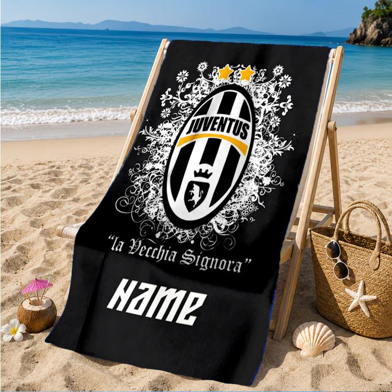 Custom Name Beach Towel Juventus Crest Microfiber Beach Towel, Lightweight for Summer Travel, Swimming Pool Fan Birthday Gift