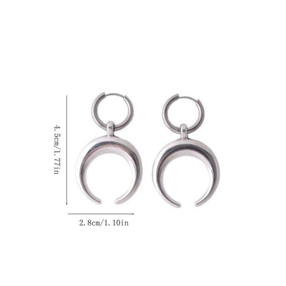 Minimalism Double-sided Smooth Surface Moon C-Shaped Dangle Earrings for Men Women Sliver Color Gothic Hip Hop Jewelry Gifts