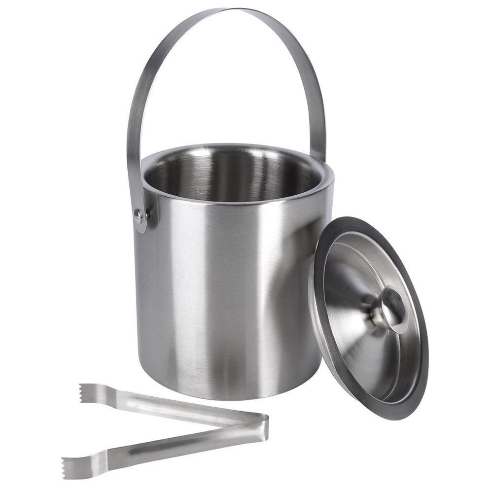 Steel Thermal Ice Bucket Thermos Container for Cubes + Tongs