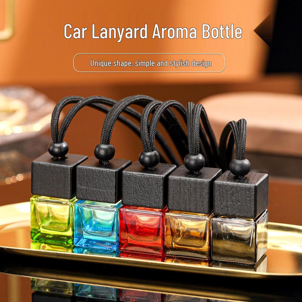 Colored Square Car Air Freshener Pendant - 8ml Transparent Glass Aroma Diffuser Bottle