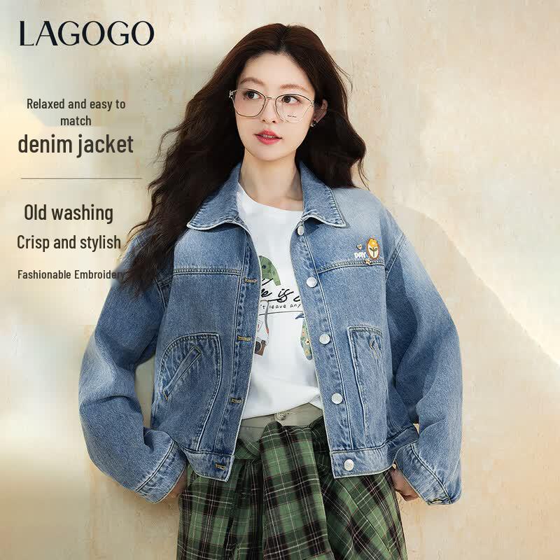 LAGOGO Women s Relaxed Fit Denim Jacket L