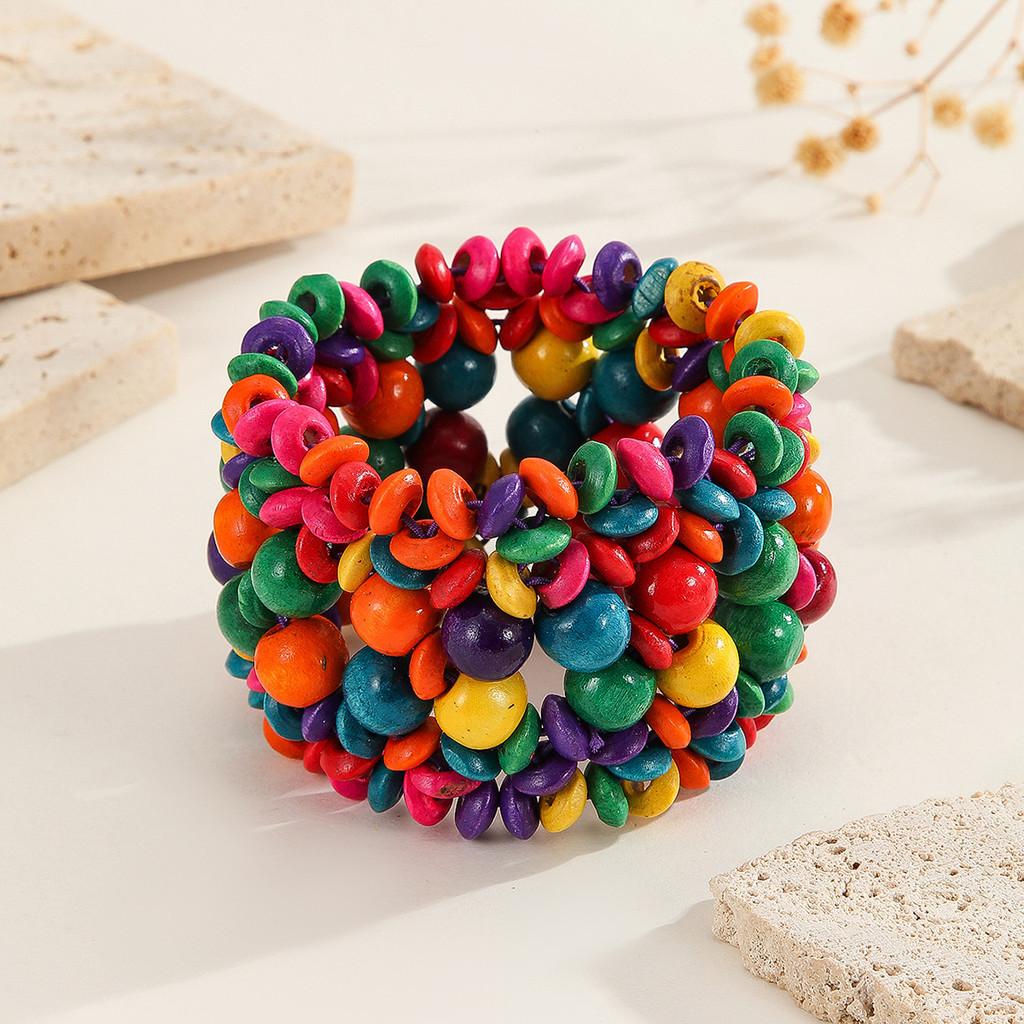 Bead Wooden Bohemian Elastic Bracelet With Round Design Accessories Travel