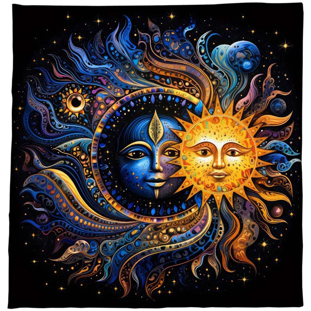 Tarot Card Tablecloth Altars Cloth Sun and Moon Astrologys Tablecloth Divinations Card Mat Tapestry Wall Decoration